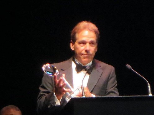 Coach Saban giving his acceptance speech